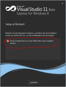 Visual Studio 11 Express Beta - Windows 7 Fehlermeldung