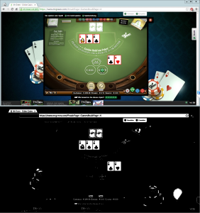 Screenshot des Spieltischs - vor und nach der Bearbeitung für den Blobcounter